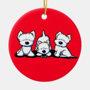 KiniArt Westie Trio Ceramic Tree Decoration