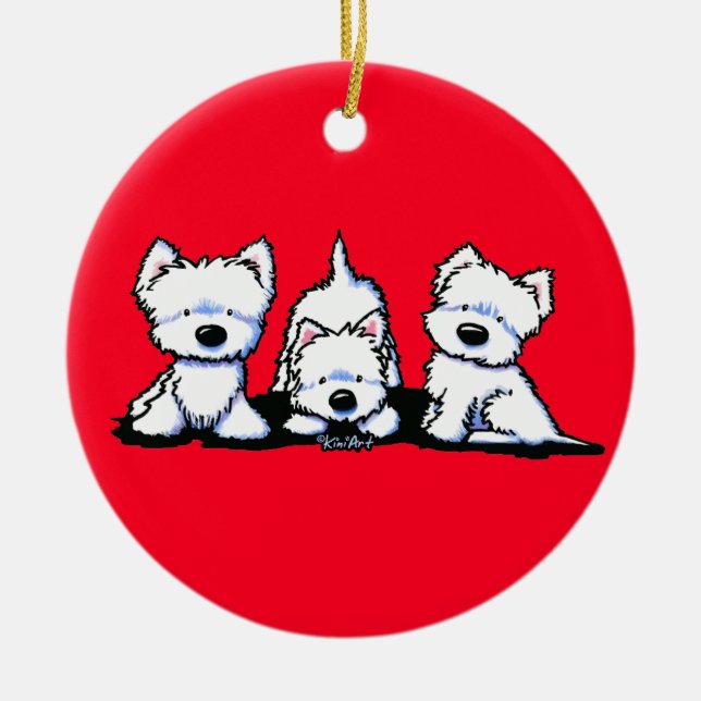 KiniArt Westie Trio Ceramic Tree Decoration (Front)