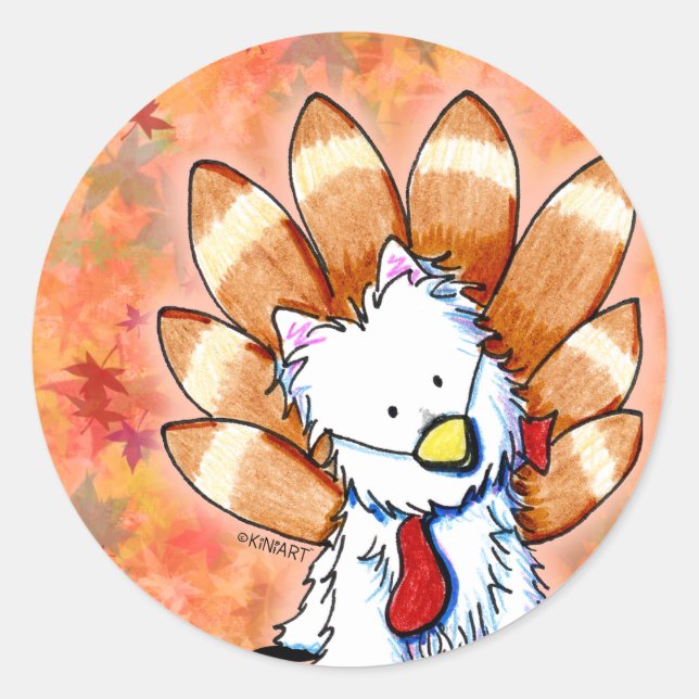 KiniArt Westie Turkey Thanksgiving Classic Round Sticker (Front)