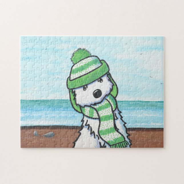 KiniArt Winter Beach Westie Jigsaw Puzzle (Horizontal)