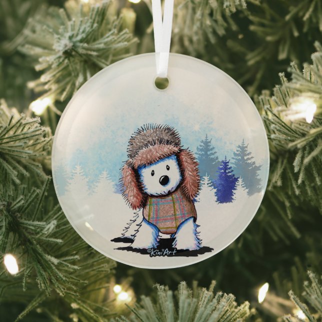 KiniArt Winter Westie Terrier Glass Tree Decoration (Insitu)