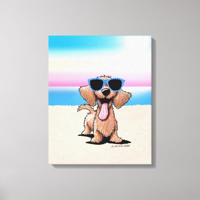 KiniArt Wirehaired Dachshund Dog Beach Canvas Print (Front)
