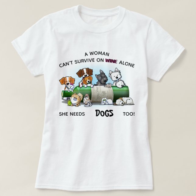 KiniArt Women DOGS and WINE T-Shirt (Design Front)