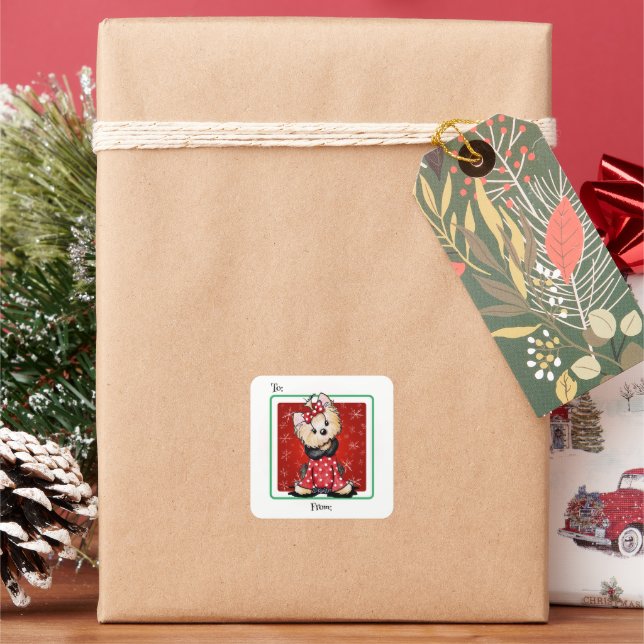 KiniArt Yorkie Christmas  Square Sticker (Holiday)