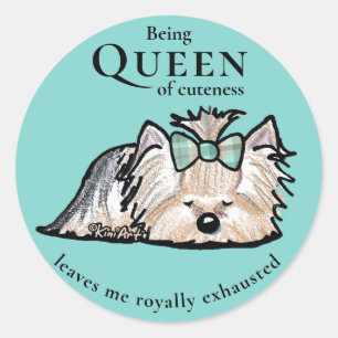 KiniArt Yorkie Queen of Cuteness Classic Round Sticker