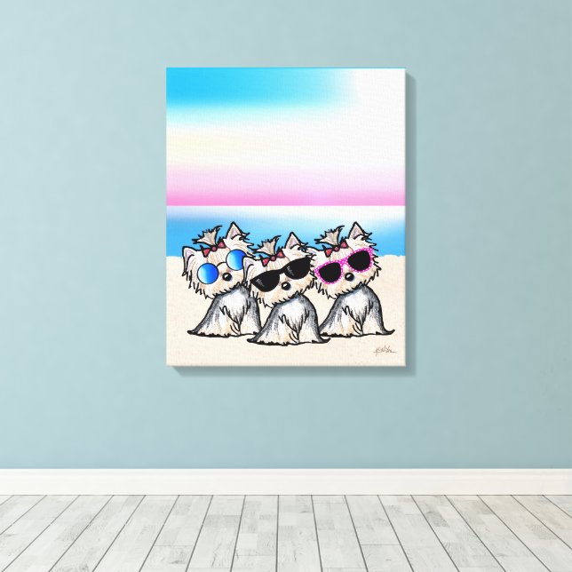 KiniArt Yorkie Trio Beach Canvas Print (Insitu(Wood Floor))