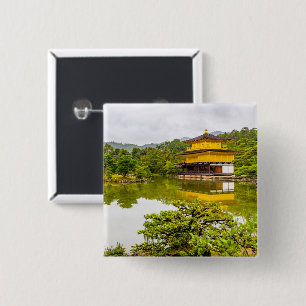 Kinkaku-ji Or Golden Pavilion And Pond, Kyoto 15 Cm Square Badge