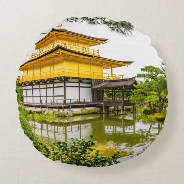 Kinkaku-ji, the golden pavilion, Kyoto Round Cushion (Front)