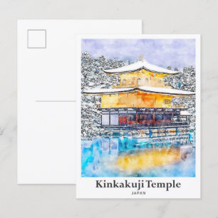 Kinkakuji Temple Japan Art Travel Watercolor Postcard