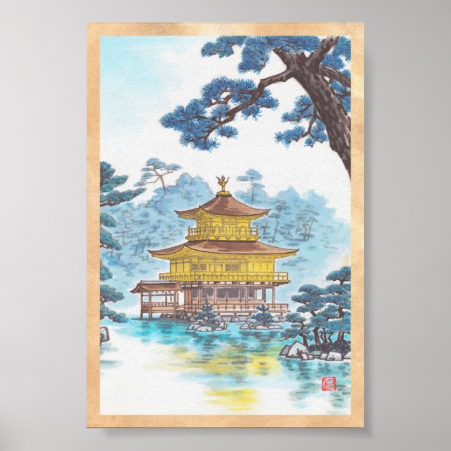 Kinkakuji Temple Kamei Tobei japanese scenery art Poster (Front)