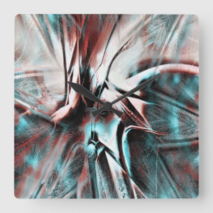 kinked brown red to blue pixelated drizzle texture square wall clock