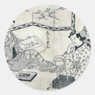Kinko and Echizen by omori, Yoshikiyo Ukiyoe Classic Round Sticker