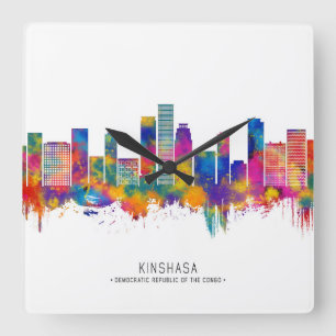 Kinshasa DR Congo Skyline Square Wall Clock