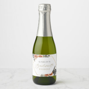 KINSLEY Boho Terracotta Bachelorette Mini Champagn Sparkling Wine Label
