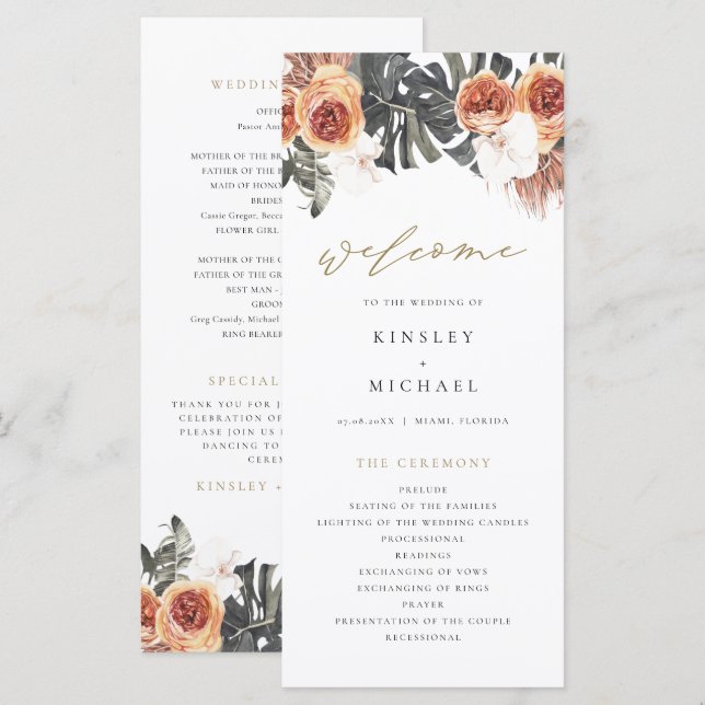 KINSLEY Boho Terracotta Floral Wedding Program Menu (Front/Back)