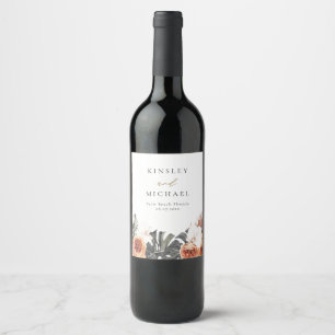 KINSLEY Boho Terracotta Floral Wedding Wine Label