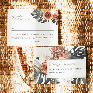KINSLEY Boho Terracotta Palm Wedding RSVP Postcard