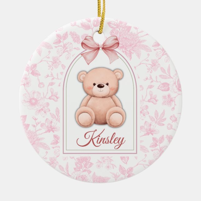 Kinsley | Custom Pink Teddy Bear Nursery Design  Ceramic Tree Decoration (Front)