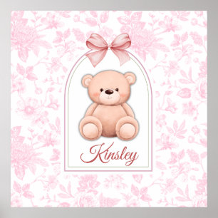 Kinsley   Custom Pink Teddy Bear Nursery Design  Poster