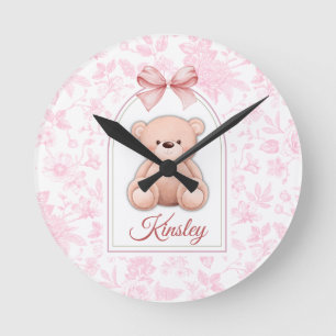Kinsley   Custom Pink Teddy Bear Nursery Design  Round Clock