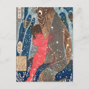 Kintoki Swims up the Waterfall Postcard