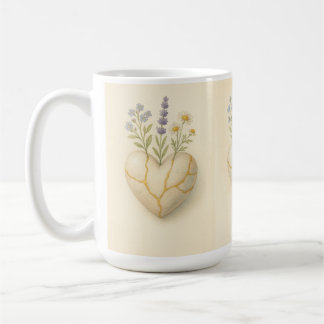 Kintsugi Wildflower Heart Watercolor Coffee Mug