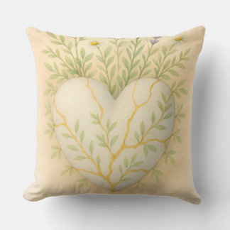 Kintsugi Wildflower Heart Watercolor Cushion