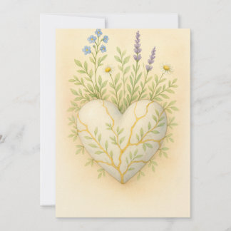 Kintsugi Wildflower Heart Watercolor Thank You Card