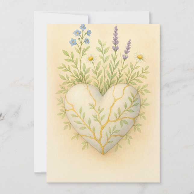 Kintsugi Wildflower Heart Watercolor Thank You Card (Front)