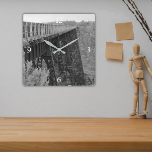 Kinzua Skywalk Monochrome Railroad Bridge Square Wall Clock
