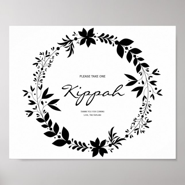 Kippah Sign, Customisable Kippot Wedding Sign  (Front)