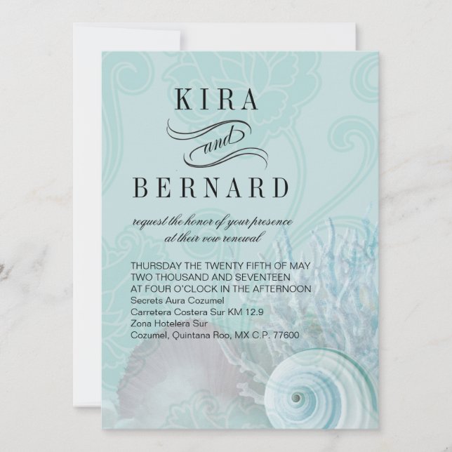 Kira Seashell Dreams Beach Wedding aqua Invitation (Front)