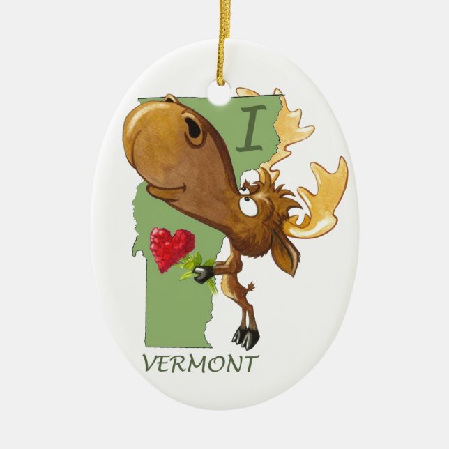 Kirby the Moose Vermoosin' "I Heart Vermont" Ceramic Tree Decoration (Front)