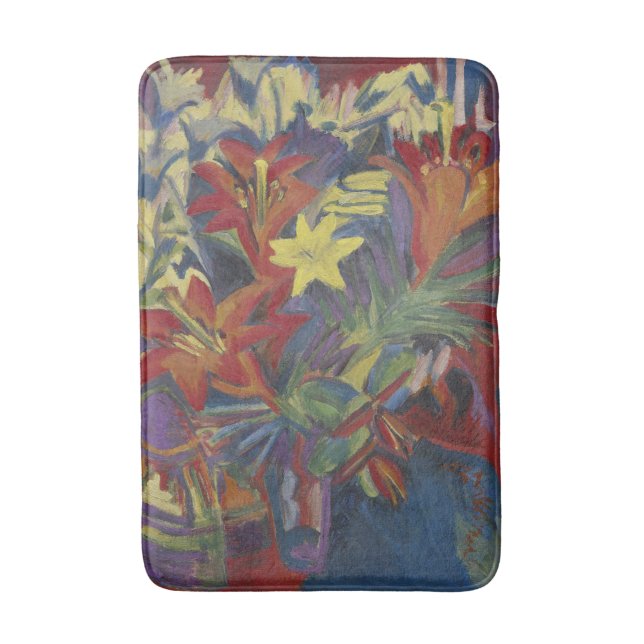  Kirchner Expressionist Vibrant Orange Lilies Art Bath Mat (Front Vertical)