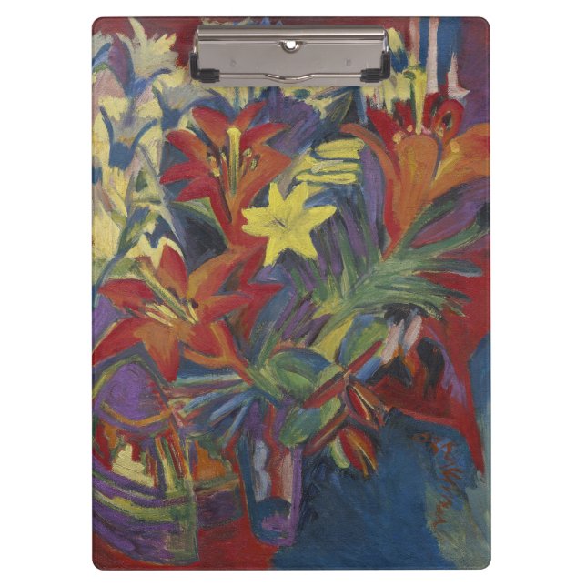  Kirchner Expressionist Vibrant Orange Lilies Art Clipboard (Front)
