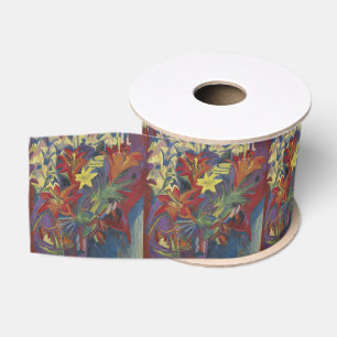 Kirchner Expressionist Vibrant Orange Lilies Art Grosgrain Ribbon
