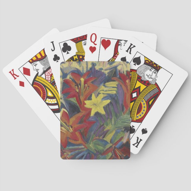  Kirchner Expressionist Vibrant Orange Lilies Art Playing Cards (Back)