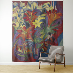 Kirchner Expressionist Vibrant Orange Lilies Art Tapestry
