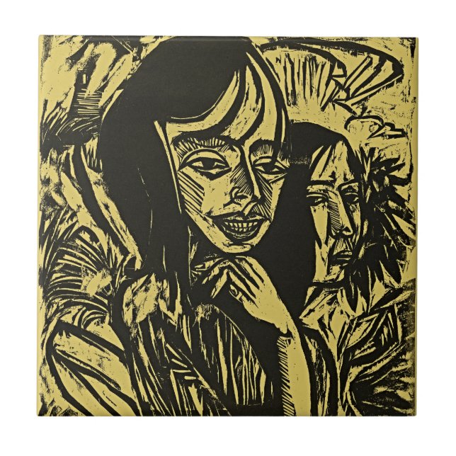 Kirchner Fehmarn Girls Art Ceramic Tile (Front)