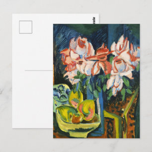 Kirchner Pink Roses Expressionist Floral Art Postcard