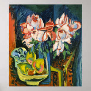 Kirchner Pink Roses Expressionist Floral Art Poster