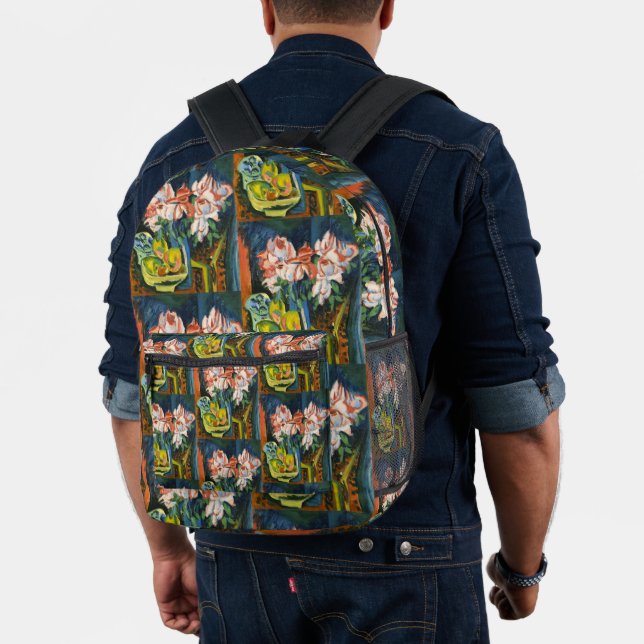 Kirchner Pink Roses Expressionist Floral Art Printed Backpack (Insitu (Model))