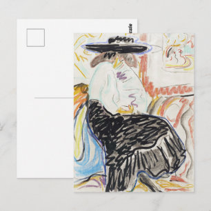 Kirchner Seated Woman Expressionist Sketch Art Postcard