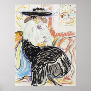  Kirchner Seated Woman Expressionist Sketch Art Poster