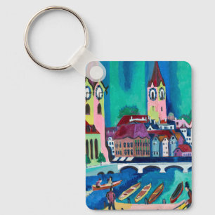 Kirchner Zurich Cityscape Expressionist Art Key Ring
