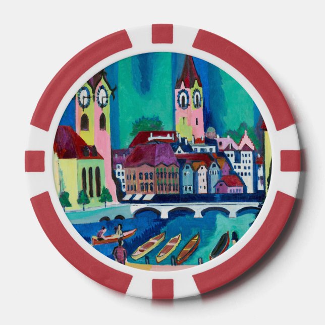 Kirchner Zurich Cityscape Expressionist Art Poker Chips (Front)