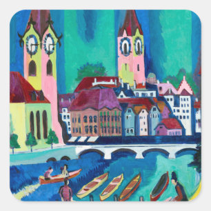 Kirchner Zurich Cityscape Expressionist Art Square Sticker