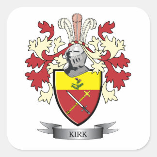 Kirk Family Crest Coat of Arms Square Sticker
