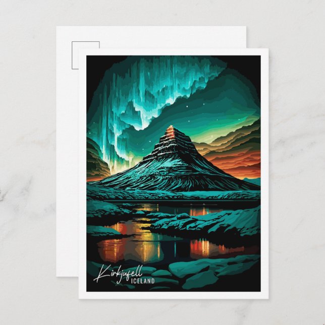 Kirkjufell Iceland Art Vintage Travel Illustration Postcard (Front/Back)