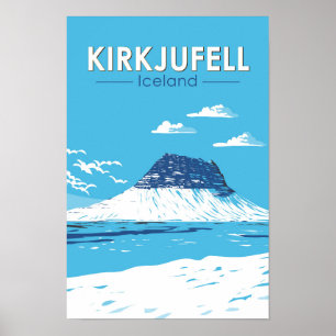 Kirkjufell Iceland Travel Art Vintage Poster